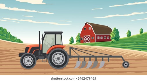 illustration of a tractor working on an agricultural field