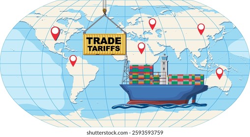 Illustration of trade tariffs affecting global shipping