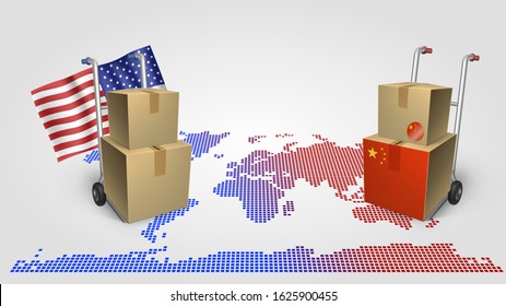 Illustration of a trade war between the USA and China, the struggle for world trade