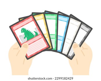 An illustration of a trading card game hand.