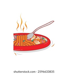 illustration of traditional Acehnese Indonesian food, namely Acehnese noodles. Suitable for background or design elements
