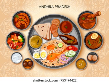 illustration of Traditional Andhrait cuisine and food meal thali of Andhra Pradesh India
