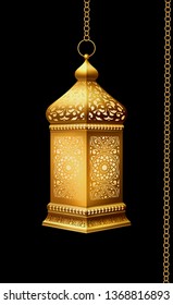 Illustration of traditional arabian lantern with lighting on black background. EPS 10 contains transparency.