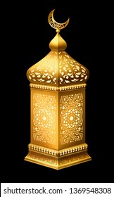 Illustration of traditional arabian lantern with lighting on black background. EPS 10 contains transparency.