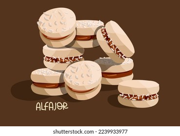 Illustration of the traditional Argentine dessert Alfagor. Latin American food. Suitable for printing on textiles and paper. Printing on the menu of cafes and restaurants. Vector illustration