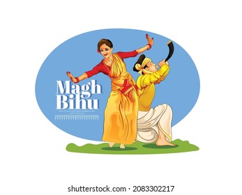 Illustration Of Traditional Background For Bihu Happy Bihu , Assamese New Year, Indian Traditional Festival, Harvest Festival Of Assam