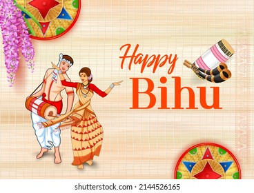 illustration of traditional background for religious holiday festival of Assamese New Year Bihu of Assam India