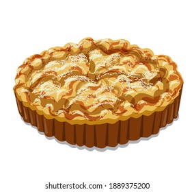 illustration of the traditional baked apple pie on the white background
