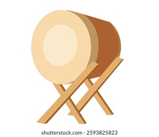 illustration of a traditional Bedug drum on a wooden stand. Often used in Islamic events, Ramadan, and Eid celebrations. Great for cultural and religious themes