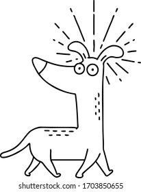 illustration of a traditional black line work tattoo style surprised dog