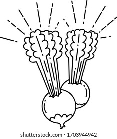 illustration of a traditional black line work tattoo style beets with leaves