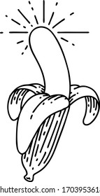 illustration of a traditional black line work tattoo style peeled banana