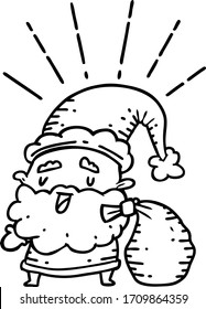 illustration of a traditional black line work tattoo style santa claus christmas character with sack