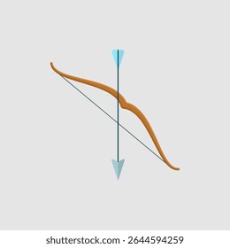 illustration of a traditional bow with an arrow. The bow is brown, the arrow has a light blue tail and a grayish blue sharp tip.