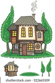 Illustration of traditional Bulgarian house over white background. 