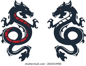 Illustration of Traditional Chinese Dragon Chinese Silhouette, Vector graphics for t-shirt prints and other uses