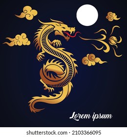 Illustration of Traditional Chinese Dragon ,vector illustration with gold gradient color . 
Isolated with black and blue gradient background. all layers are single for any customization .
