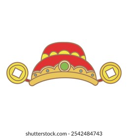 Ilustración del sombrero tradicional chino del Dios de la Riqueza. Traducción: Sombrero chino tradicional de Dios.