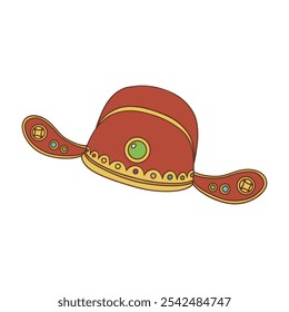 Illustration of traditional Chinese God of Wealth hat. Translation: Traditional Chinese God hat.