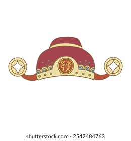 Illustration of traditional Chinese God of Wealth hat. Translation: Traditional Chinese God hat.