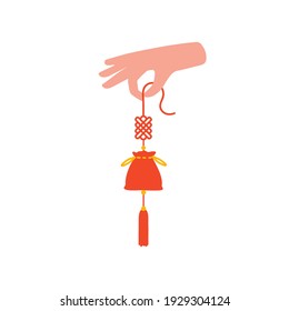Illustration of traditional Chinese perfume pouch. Dragon festival Duanwu celebration. Drawing of aroma sachet