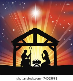 Illustration of traditional Christian Christmas Nativity scene