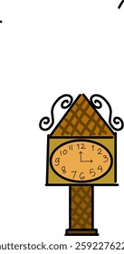Illustration of a traditional clock in the shape of a house with a typical Indonesian woven design