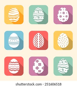 Illustration traditional colorful ornate eggs with flowers chamomiles for Easter, copy space for your text - vector