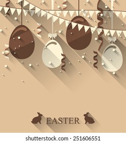 Illustration traditional colorful ornate eggs with flowers chamomiles for Easter, copy space for your text - vector