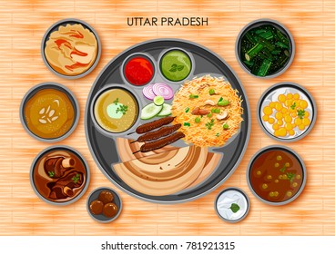 illustration of Traditional cuisine and food meal thali of Uttar Pradesh India