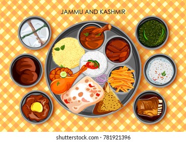 Illustration Of Traditional Cuisine And Food Meal Thali Of Jammu And Kashmir India