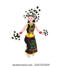 Illustration of traditional dance of Dayak Kalimantan, Indonesia.