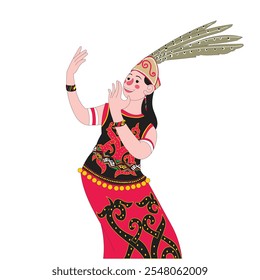 Illustration of traditional Dayak dancer, Kalimantan, Indonesia.