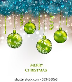 Illustration Traditional Decoration with Fir Branches and Glass Balls for Happy New Year - Vector