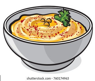 illustration of traditional eastern dish humus in bowl