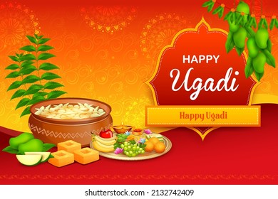 illustration of traditional festival holiday background for the New Year's Day for the states of Andhra Pradesh, Telangana, and Karnataka in India