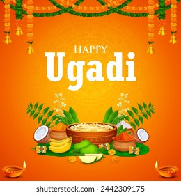 illustration of traditional festival holiday background for the New Year's Day for the states of Andhra Pradesh, Telangana, and Karnataka in India