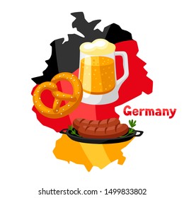 Illustration of traditional German food on map of Germany.