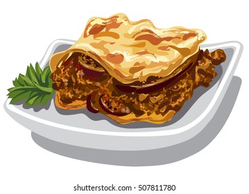 illustration of traditional greek moussaka baked dish