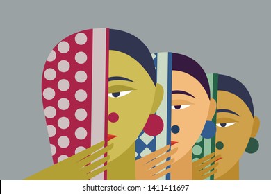 Illustration Of Traditional Indian Rural Women