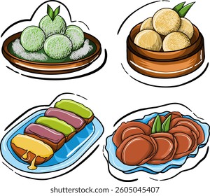 illustration of traditional Indonesian snacks for food poster decoration
