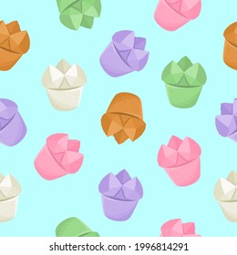Illustration of traditional Indonesian snacks kue mangkok or steamed cupcake seamless pattern background vector stock design