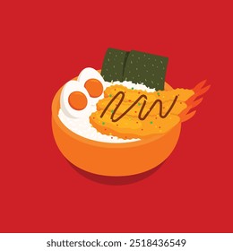 Illustration Traditional Japanese Bento Vector Rice Egg Ebi Furai Nori