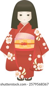 Illustration of traditional Japanese dolls