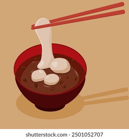 illustration of the traditional Japanese food oshiruko (red bean soup with mochi topping)