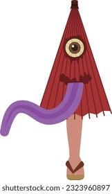 The illustration of a traditional Japanese ghost called "Karagasa Obake" with a Japanese-style umbrella.