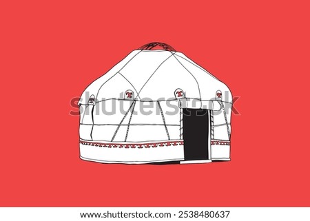 Illustration of a Traditional Kazakh Yurt on red background Celebrating Nauryz, the Kazakh New Year and Spring Festival