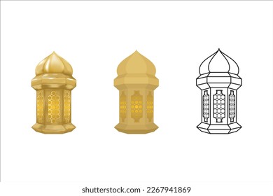 illustration of traditional lamp lantern.
3d,flat,sketch line patterns. gold color.