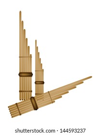 An Illustration of Traditional Lao and Thailand Musical Instrument, Brown Color of Wooden Pan Flute Isolated on White Background 