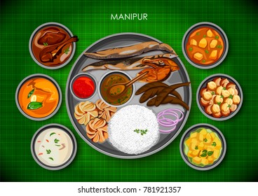 illustration of Traditional Manipuri cuisine and food meal thali of Manipur India